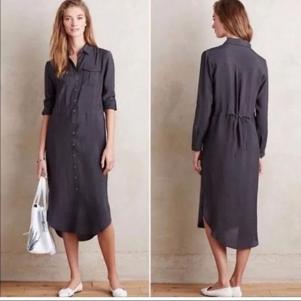 Anthropologie Maeve Jemima Utility Drawstring Midi Shirt Dress | Size 12